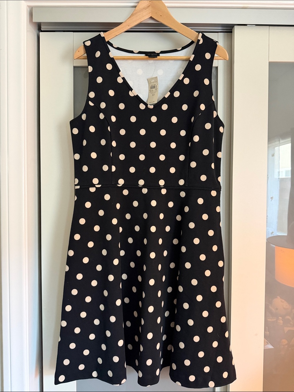 Ann Taylor Black Dress with Cream Polka Dots